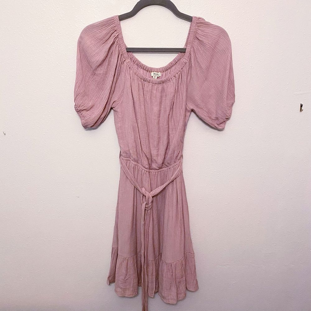 Pink Short Sleeve Dress with Tie Kori America